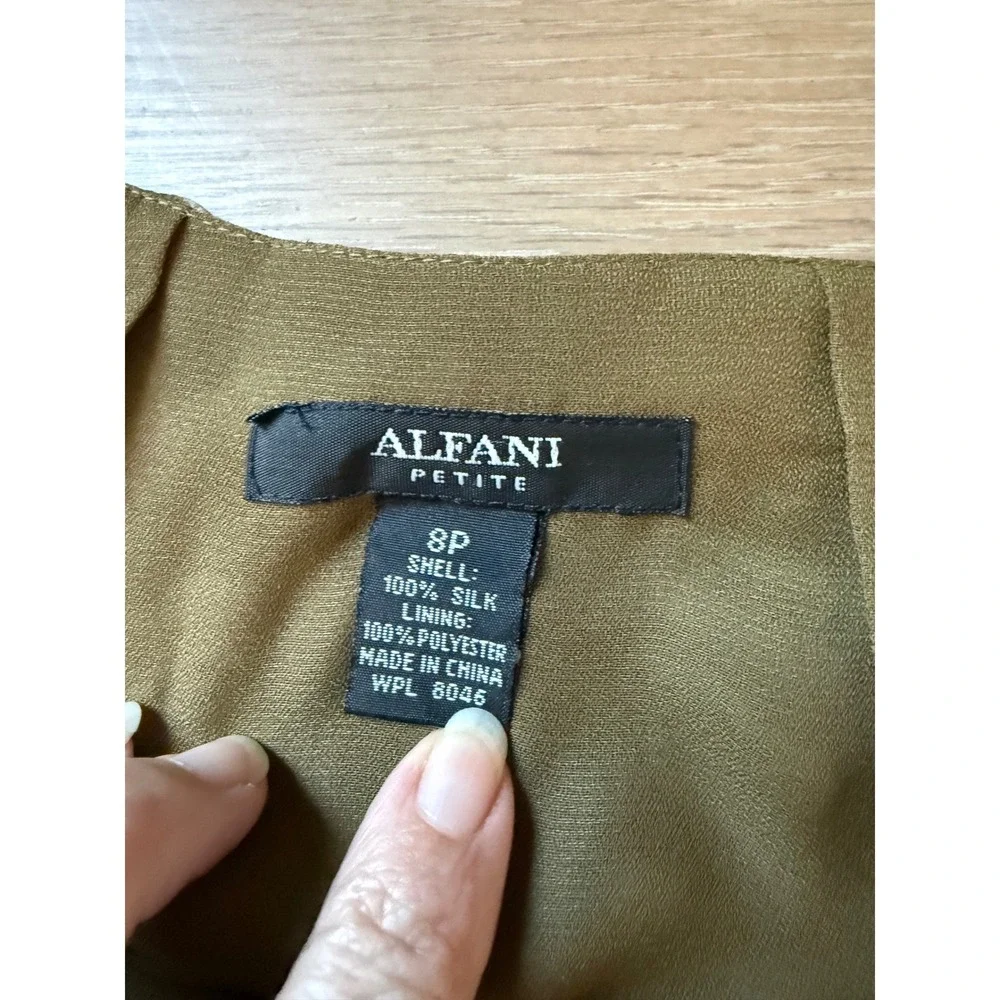 Alfani Petite 100% Silk Geometric Abstract Print Flared Mini Skirt Olive 8P